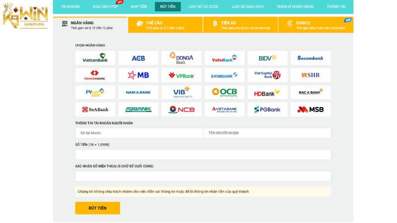 Chọn hình thức phù hợp khi rút tiền tại k9win